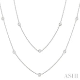 1 Ctw Bezel Set Round Cut Diamond Station Long Necklace in 14K White Gold